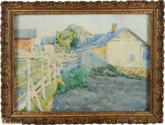 Неизвестный художник. Пейзаж с домом и изгородью